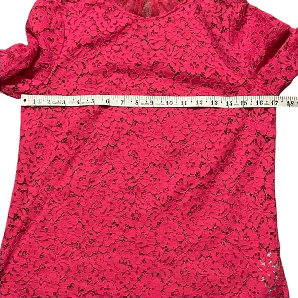 J. Crew Lace Top with Tulle Ruffle Keyhole Button Closure Pink Size XS